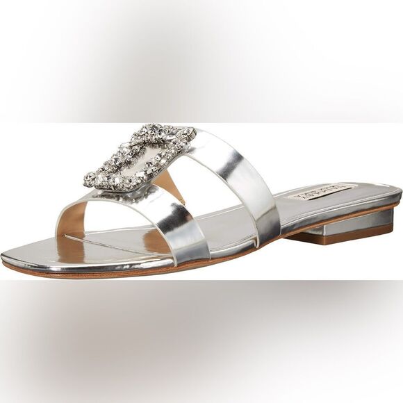 Badgley Mischka Silver Josette Flat Metallic Slide Sandals - Picture 2 of 10